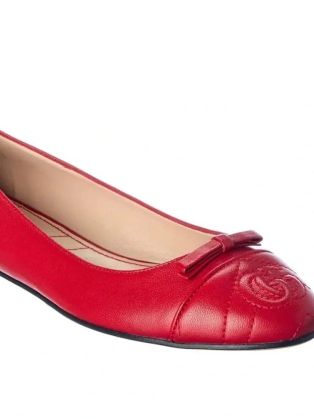 GUCCI GG Marmont Red Leather Chevron Quilted Ballet Flats NEW BOX Size 37
